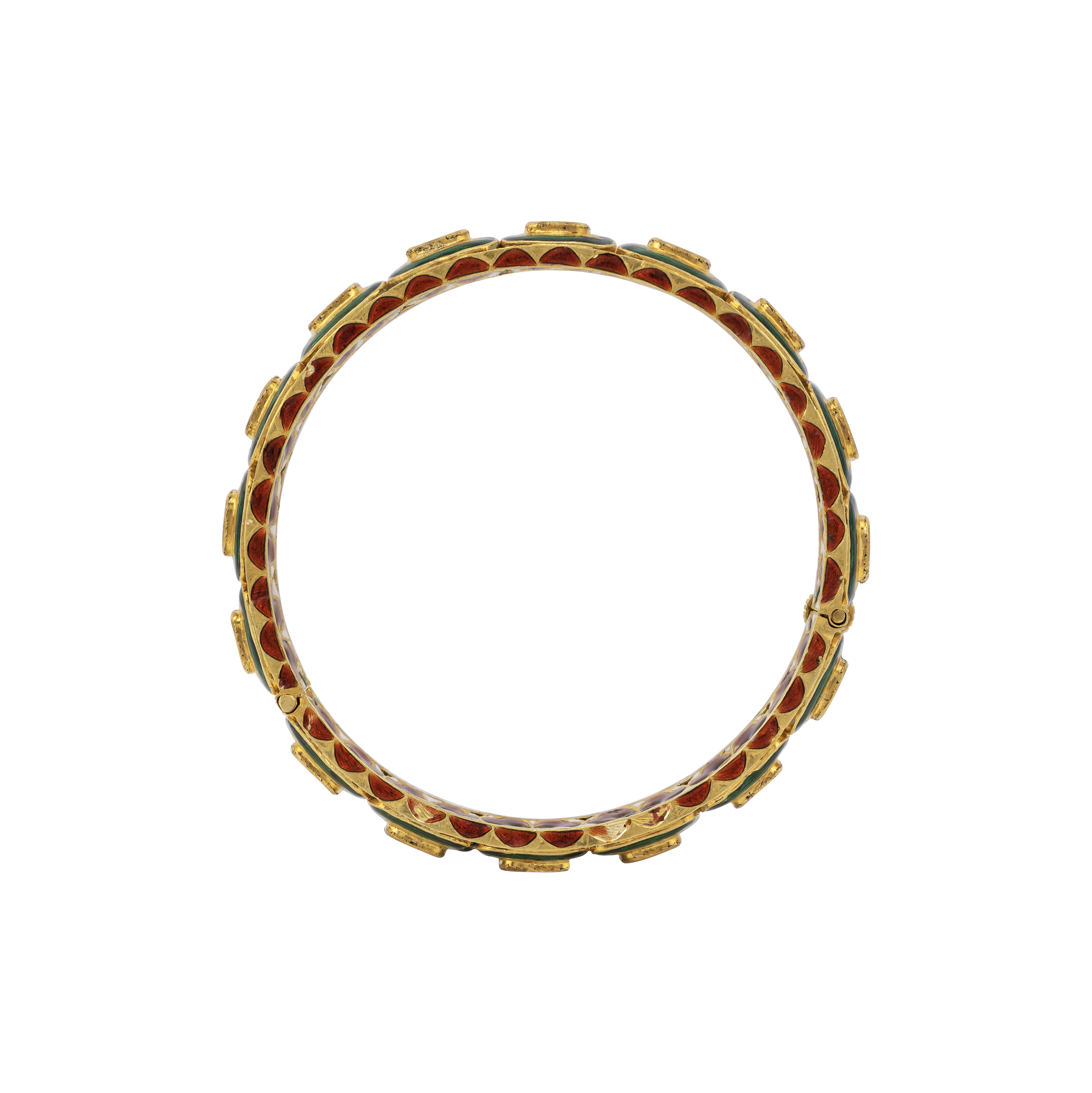 Green Enamel Polki Bangle with Floral Detailing Innerside